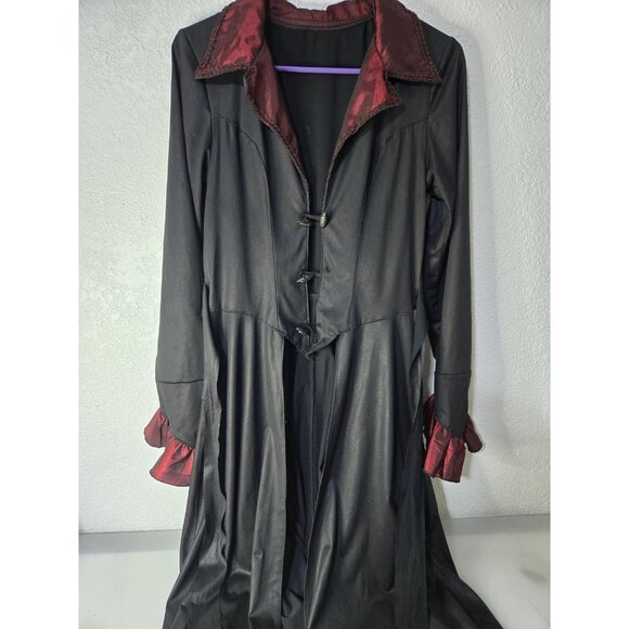 Gothic Vampire Costume Coat Womens Large Black Red Satin Collar Cuffs Halloween - Picture 1 of 13